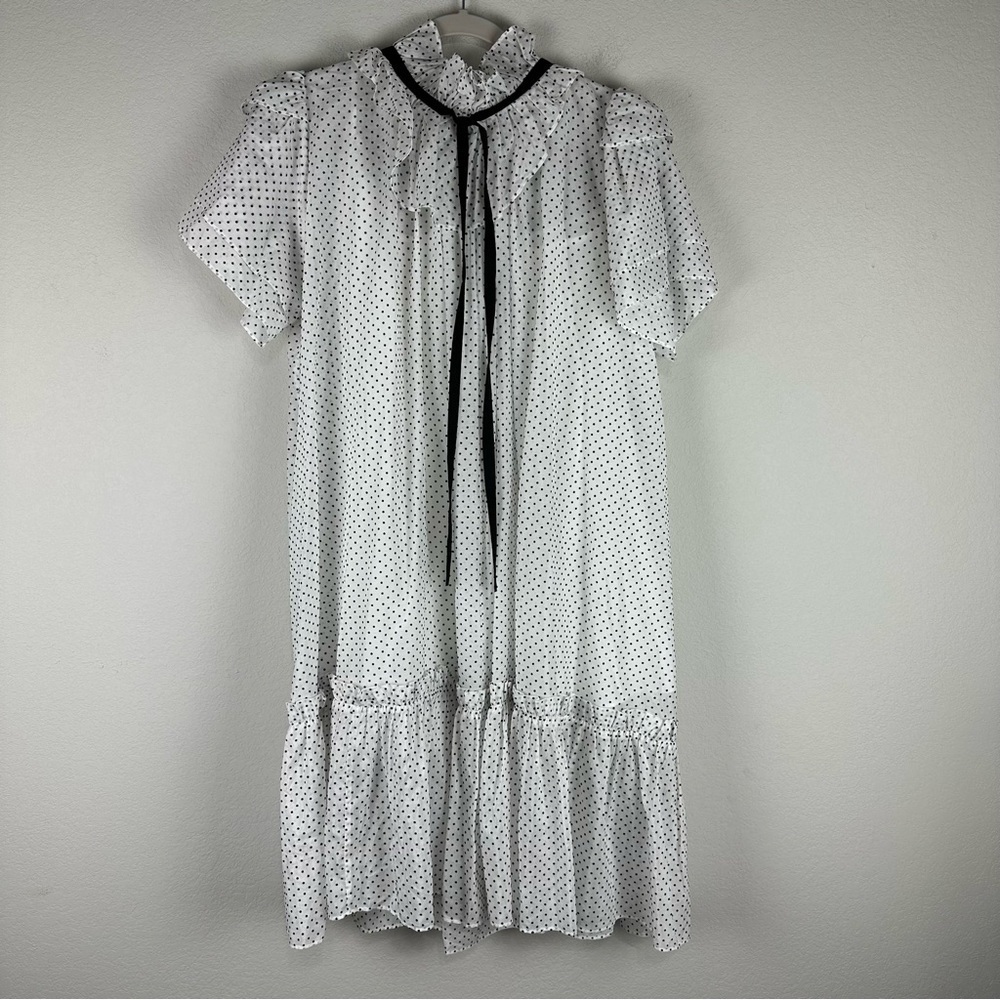 Hunter Bell White Black Dot Windsor Feminine Edwardian Whimsy High Neck Dress S